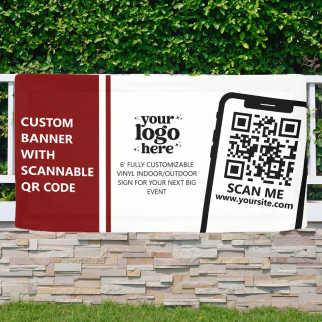 Company Logo QR Code Vinyl Dark Red Indoor Outdoor Banner (Creator Uploaded)