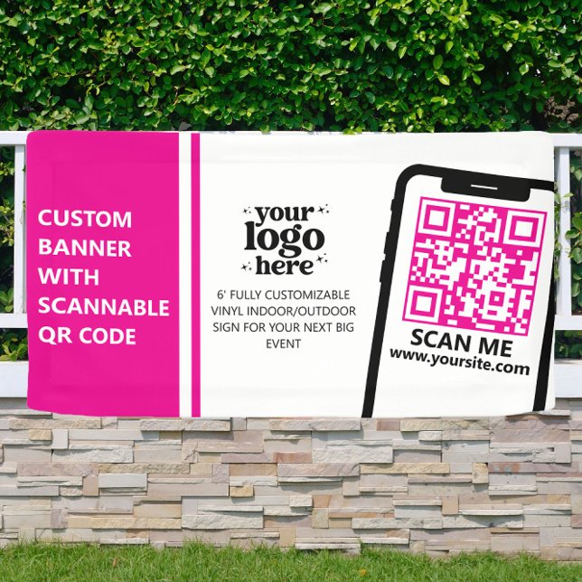 Company Logo QR Code Vinyl Hot Pink Indoor Outdoor Banner (Creator Uploaded)