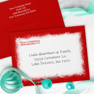 Company Logo Red White Snow Frosty Pre-addressed Envelope