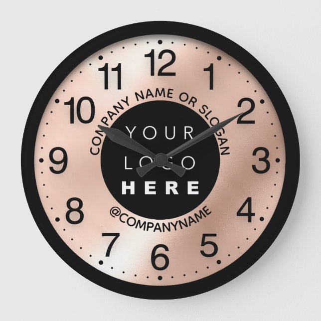 Company Logo Rose Blush Name Slogan  Large Clock (Front)