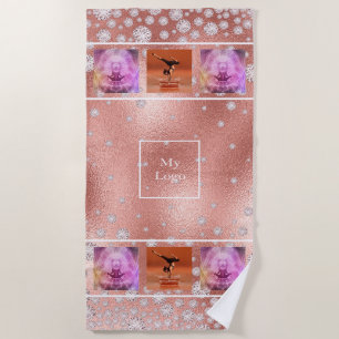 Company logo rose gold photo collage luxurious beach towel