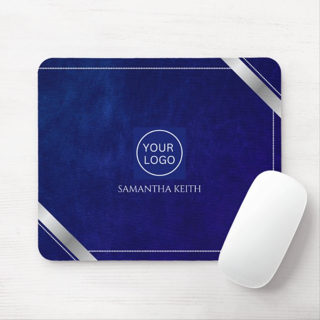 Company Logo Royal Blue Leather 2025 Custom Mouse Pad (With Mouse)