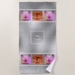 Company logo silver photo collage elegant business beach towel