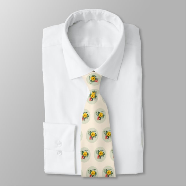 Company Logo Small Pattern Ecru Tie (Tied)