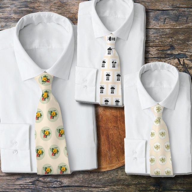 Company Logo Small Pattern Ecru Tie (Creator Uploaded)