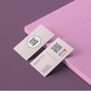 Company Logo Social Media QR Code Pink Elegant Business Card