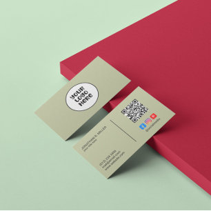 Company Logo Social Media QR Code Sage Elegant Business Card