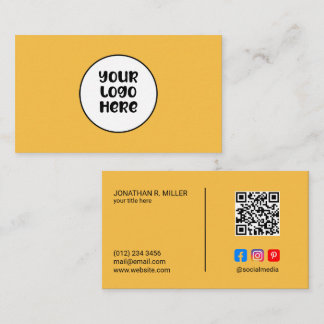 Company Logo Social Media QR Code Yellow Elegant Business Card