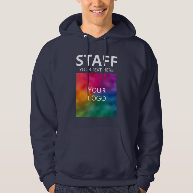 Company Logo Staff Crew Member Mens Navy Blue Hoodie (Front)