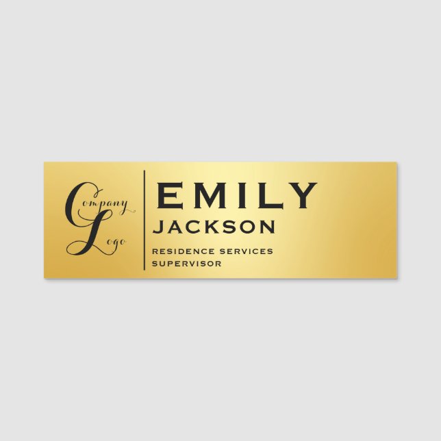 Company logo staff name tag gold modern (Front)
