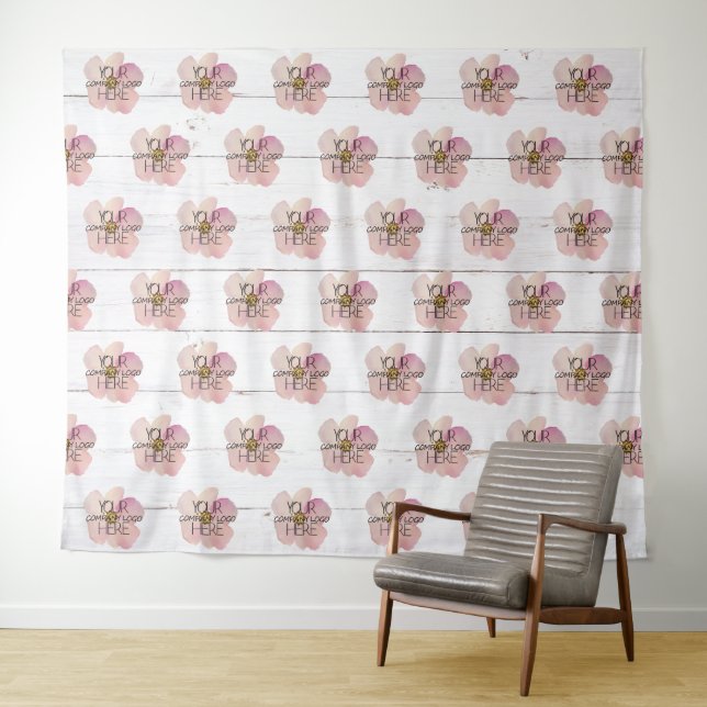Company Logo Step & Repeat Backdrop White Wood Tapestry (In Situ (Horizontal))