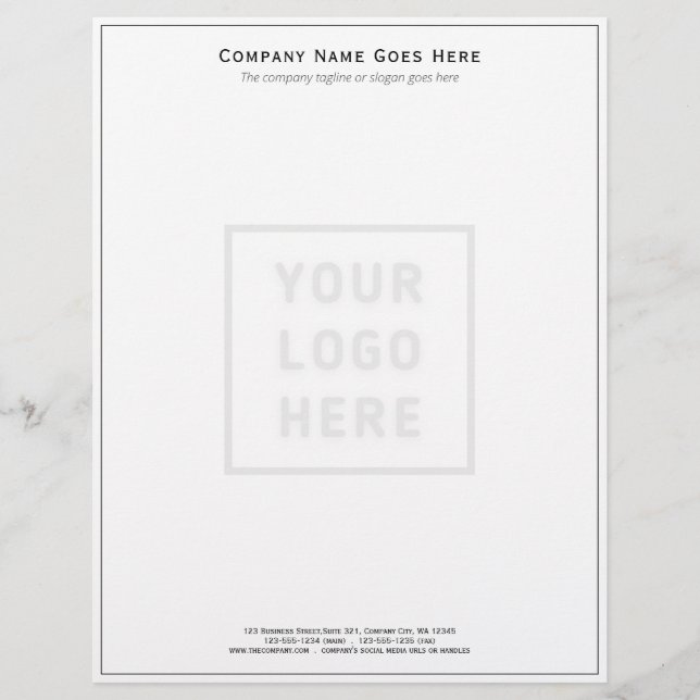 Company Logo Template Thin Black Border Business Custom Letterhead (Front)