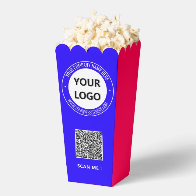 Company Logo Text and QR Code Popcorn Box Template (Popped)