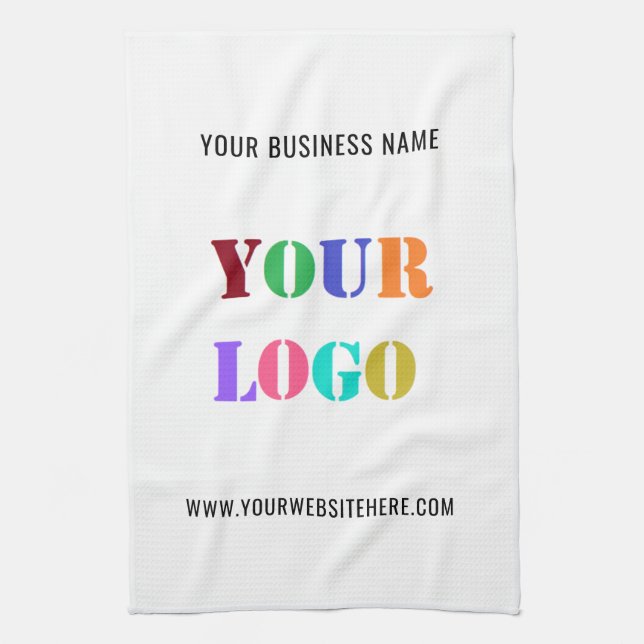 Company Logo Text Branded Kitchen Towel Example (Vertical)
