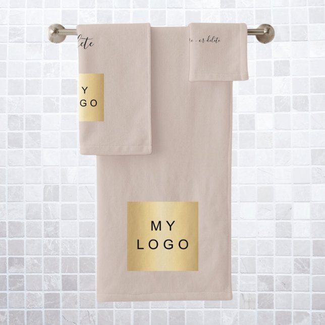 Company logo text business beige bath towel set (Creator Uploaded)