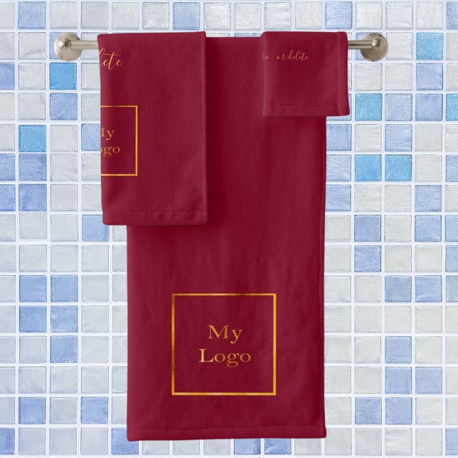 Company logo text business burgundy bath towel set (Creator Uploaded)