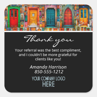 Company Logo Thank You Referral - Vintage Doors Square Sticker