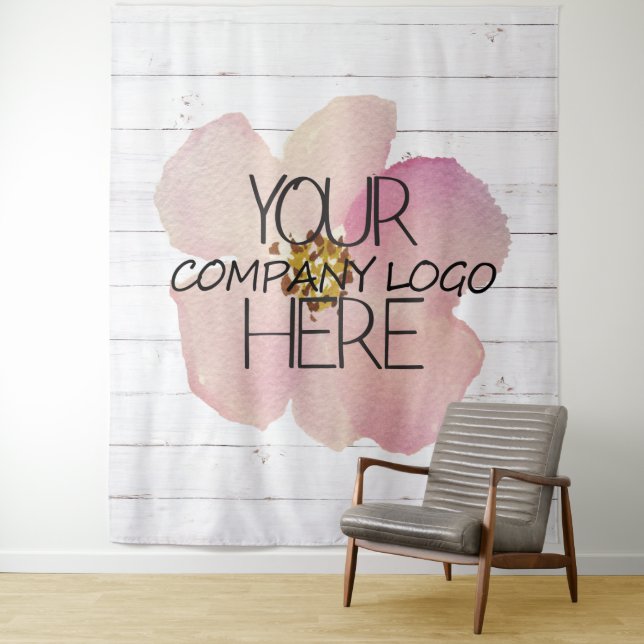 Company Logo Trade Show Backdrop White Wood Tapestry (In Situ)