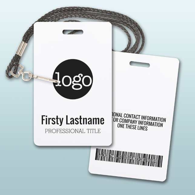 Company Logo with First and Last Names Bar Code ID Badge (Plastic ID Badge with logo and Credentials)