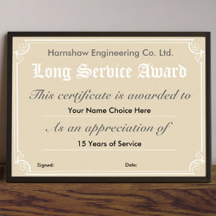Company Long Service Award Certificate Poster