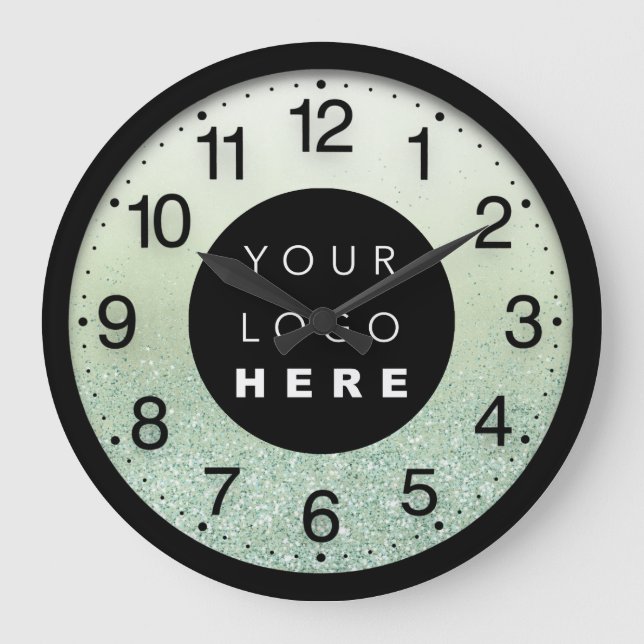 Company Minimal Green Ombre Glitter Logo Large Clock (Front)