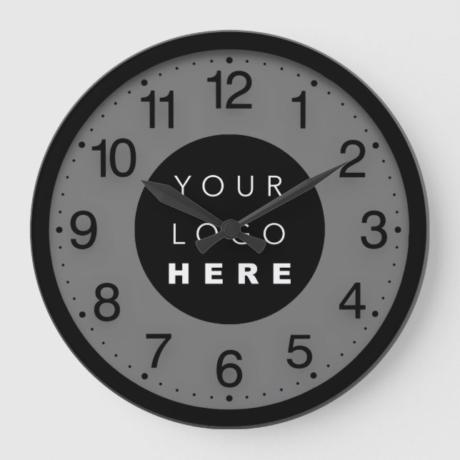 Company Minimalism Black Grey Custom Logo Large Clock (Front)
