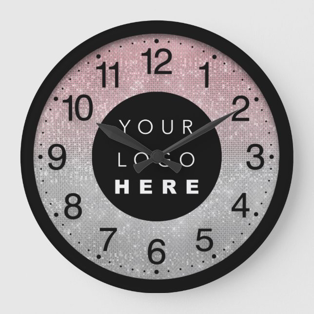 Company Minimalism  Custom Logo Grey Rose Large Clock (Front)