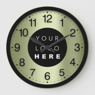 Company Minimalism Green Metallic Custom Logo Large Clock