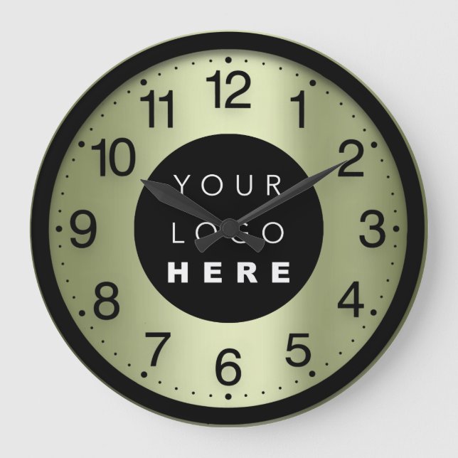 Company Minimalism Green Metallic Custom Logo Large Clock (Front)