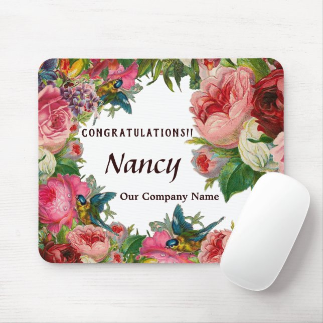 Company Name Business Floral Watercolor Custom Mouse Pad (With Mouse)