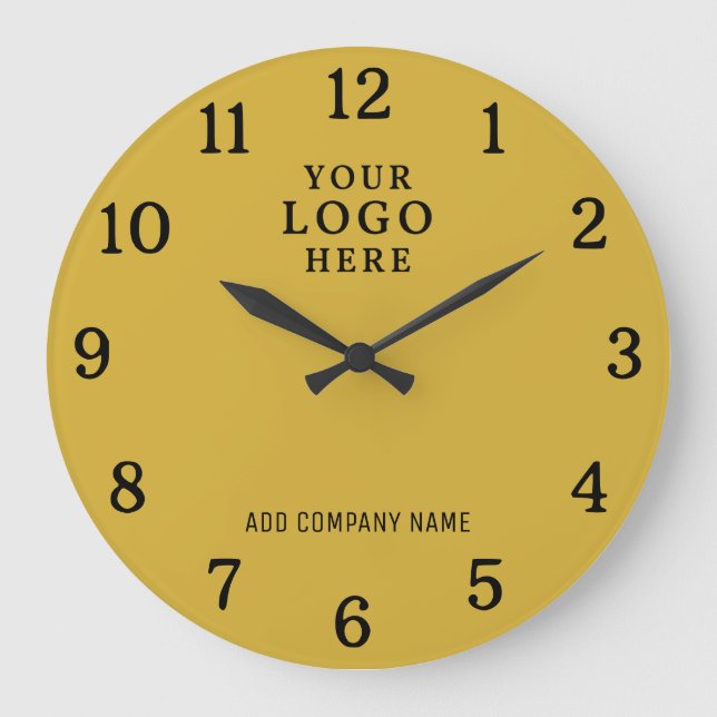 Company Name Business Logo Branded Promo Gold Large Clock (Front)
