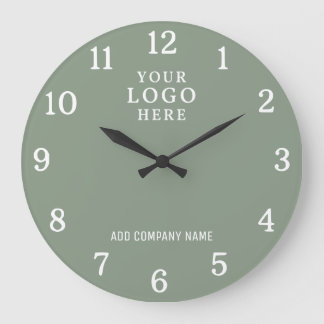 Company Name Business Logo Branded Sage Green Large Clock