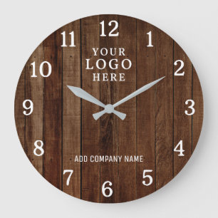 Company Name Business Logo Corporate Wood Branded Large Clock