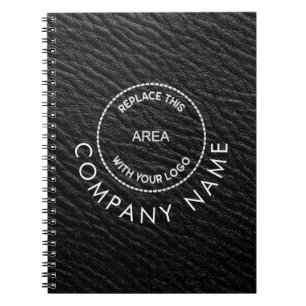 Company Name Logo Black Faux Leather Effect Notebook