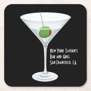 Company Name Restaurant Bar Martini Cocktail Drink Square Paper Coaster
