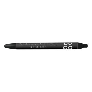Company or Business Custom Logo on Black Ink Pen