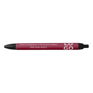 Company or Business Custom Logo on Burgundy Black Ink Pen