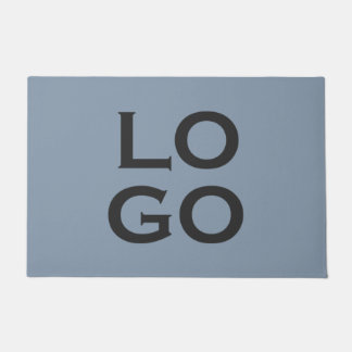 Company or Business Custom Logo on Dusty Blue Doormat