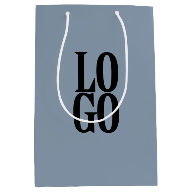 Company or Business Custom Logo on Dusty Blue Medium Gift Bag (Front)