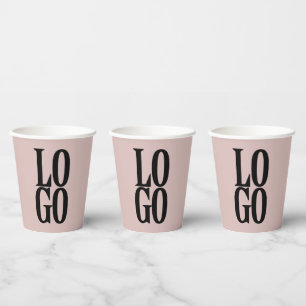 Company or Business Custom Logo on Dusty Pink Paper Cups