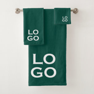 Company or Business Custom Logo on Forest Green Bath Towel Set
