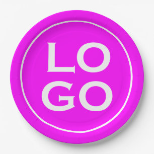 Company or Business Custom Logo on Magenta Paper Plate