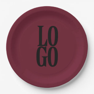 Company or Business Custom Logo on Merlot Paper Plate