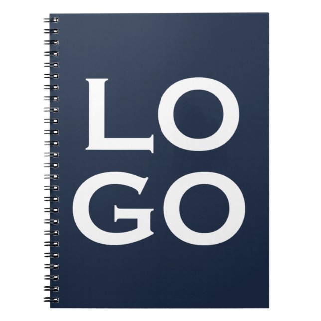Company or Business Custom Logo on Navy Blue Notebook (Front)