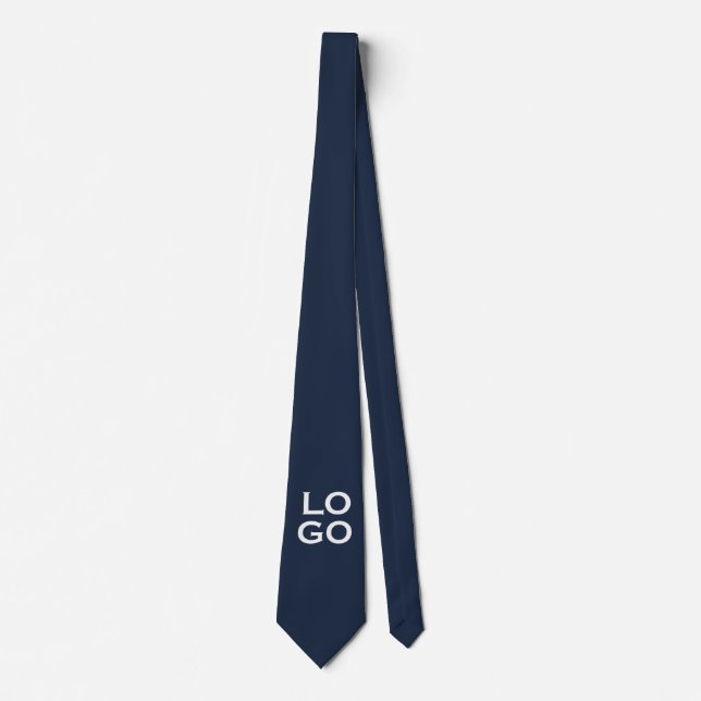 Company or Business Custom Logo on Navy Blue Tie (Front)