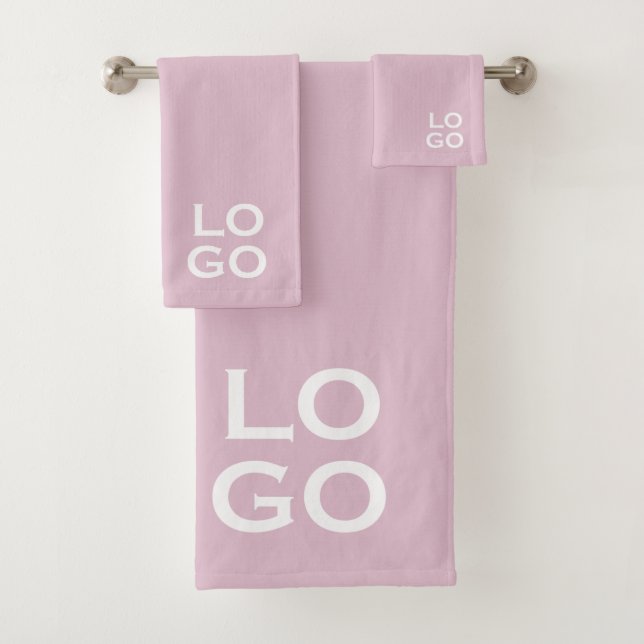 Company or Business Custom Logo on Pink Bath Towel Set (Insitu)