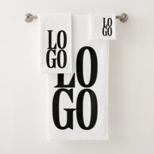 Company or Business Custom Logo on White Bath Towel Set