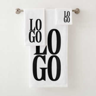 Company or Business Custom Logo on White Bath Towel Set
