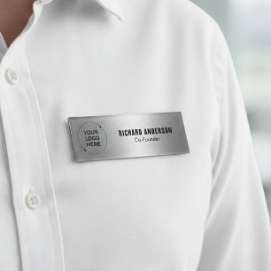 Company Owners Name Tag   Modern Silver Texture