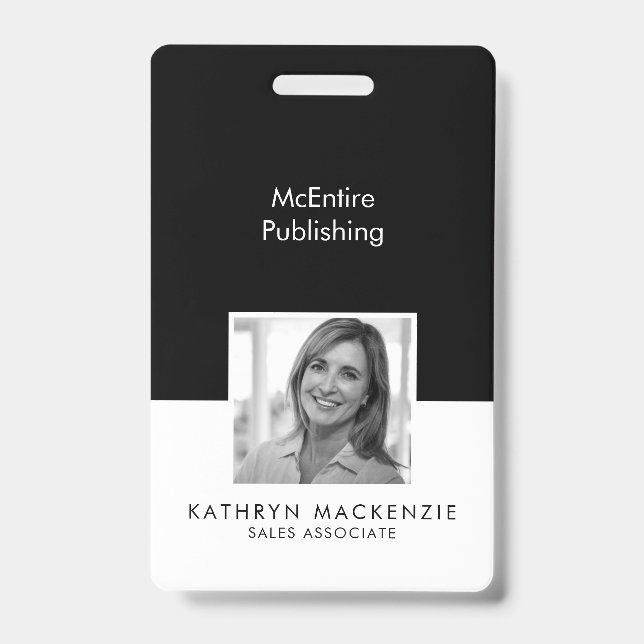 Company Photo Black and White Vertical ID Badge (Front)